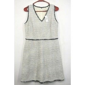 Loft Women Gray Sleeveless V-Neck Cotton Blend Fringe Boucle Fit & Flare Dress10